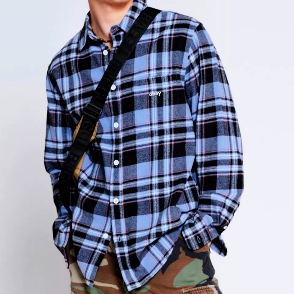 Obey Men's Purple Violet Arlo Plaid Flannel Button Down LS Shirt Size S